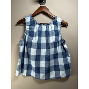 Easel Los Angeles Blue Gingham Plaid Ruffle Tulip Back Cotton Linen Tank Top M